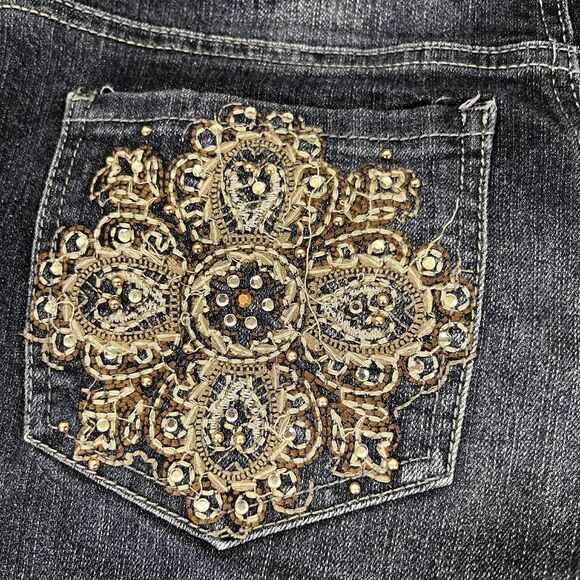 Nine West Jeans Womens 6 Capri Cropped Dark Wash Embellished Stretch Denim Boho - Picture 7 of 11